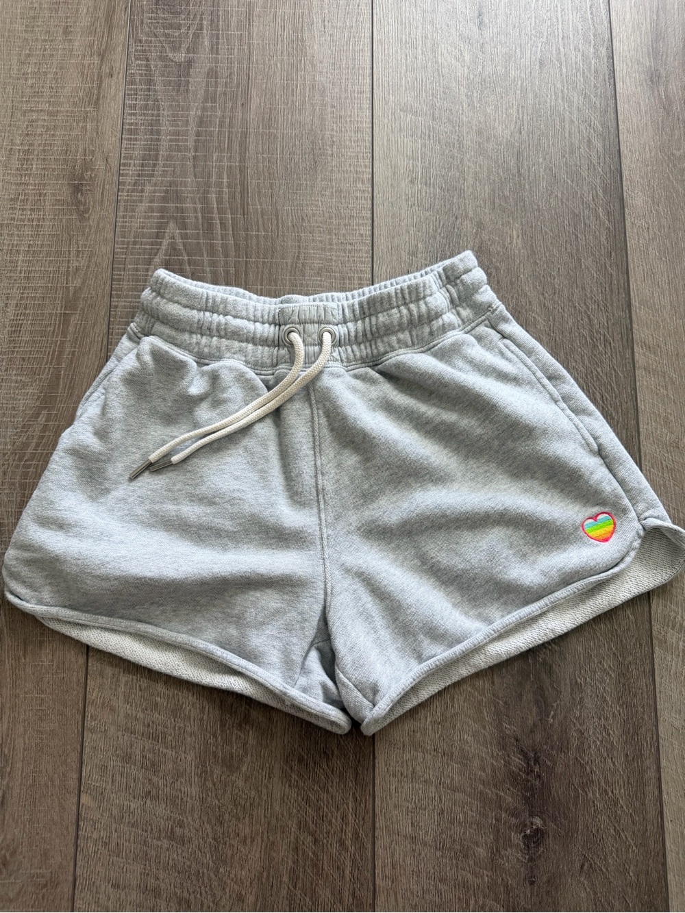 Aerie Gray Sweat Shorts with Rainbow Heart Accent XS